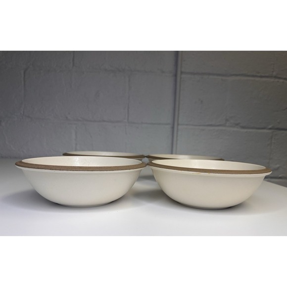 Dansk China SANTIAGO WHITE Cereal Bowl *NEW*  SET of 4 | Beige Body Tan Edge - Picture 3 of 14